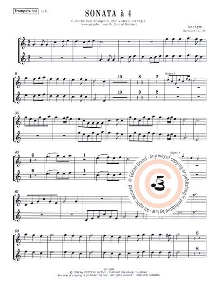 Anonymus<br>»Sonata à 4« für 2 Trompeten, Streicher und Basso continuo – Bild 3