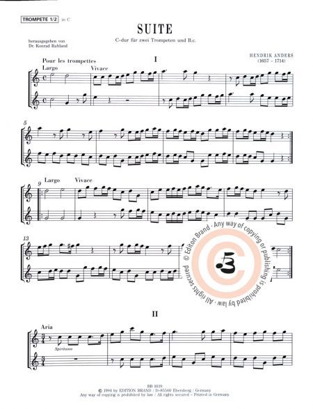 Hendrik Anders<br>Suite C-Dur für 2 Naturtrompeten und Orgel (Klavier) – Bild 3