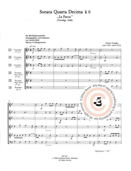Cesario Gussago<br>»Sonata Quarta Decima« für 3 Trompeten und 3 Posaunen – Bild 2