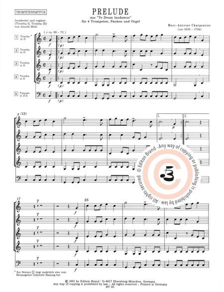 Marc Antoine Carpentier<br>Prelude aus »Te Deum laudamus« für 3 Trompeten, Pauken und Orgel – Bild 2