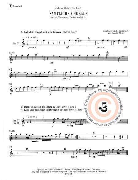 Johann Sebastian Bach<br>9 Choräle für 3 Trompeten, Pauken und Orgel – Bild 2
