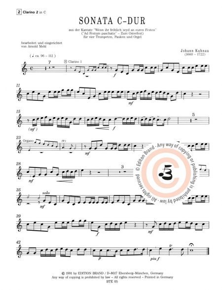 Johann Kuhnau<br>Sonata »Ad festum Paschatis« für 3 Trompeten, Pauken und Orgel – Bild 4
