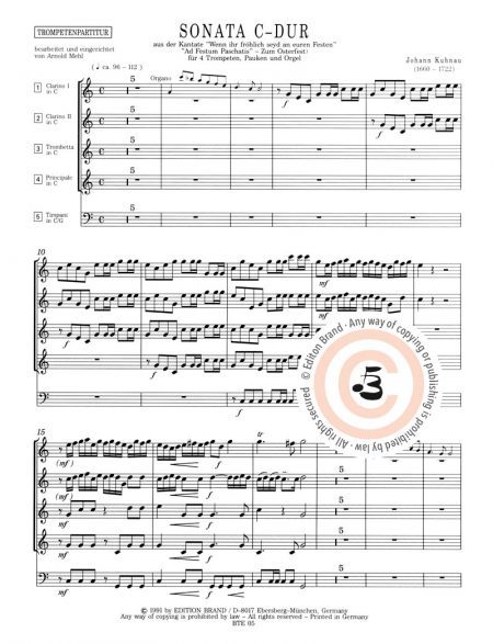 Johann Kuhnau<br>Sonata »Ad festum Paschatis« für 3 Trompeten, Pauken und Orgel – Bild 3