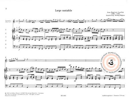 Jean Baptiste Loeillet<br>Sonata C-Dur für Trompete und Orgel – Bild 2