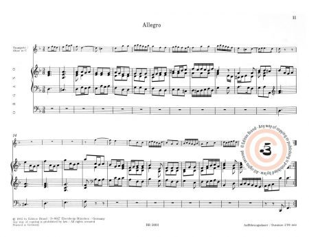 Jean Baptiste Loeillet<br>Sonata d-Moll op. 3 Nr. 12  für Trompete und Orgel – Bild 2
