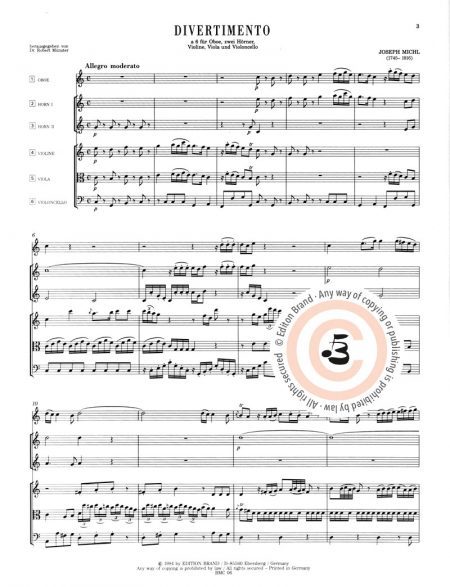Joseph Willibald Michl<br>Divertimento für Oboe, 2 Hörner, Violine, Viola und Violoncello – Bild 2