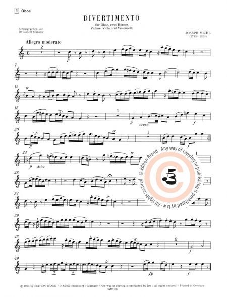 Joseph Willibald Michl<br>Divertimento für Oboe, 2 Hörner, Violine, Viola und Violoncello – Bild 3